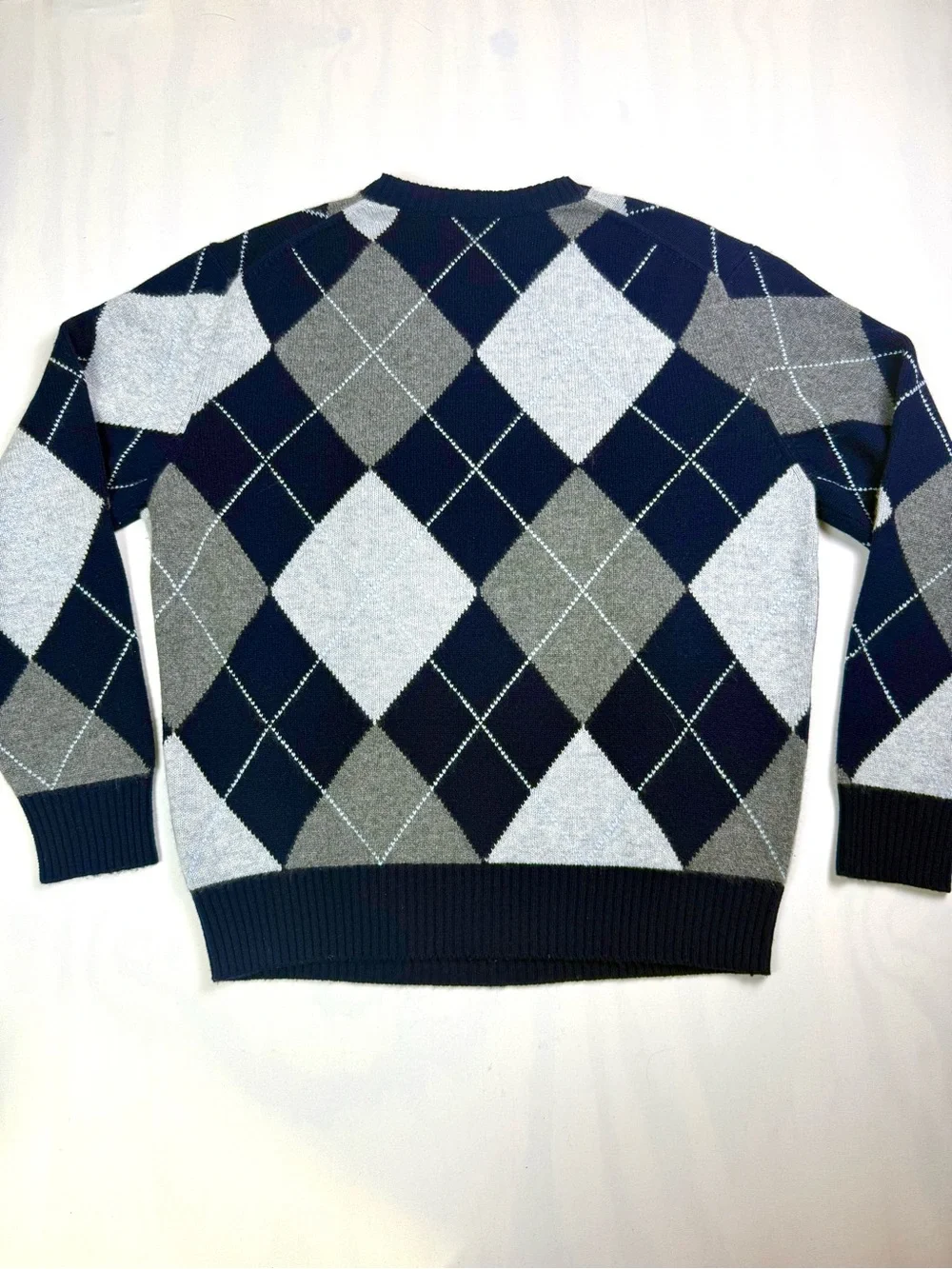Daniel Cremieux 100% Cashmere Argyle Sweater Men's Large Blue Gray Crewneck